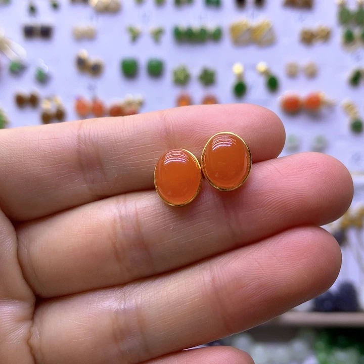 南红玛瑙银S925镶嵌耳饰