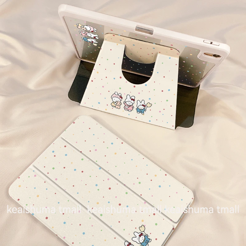 【三折旋转亚克力】米菲凯蒂猫苹果ipad平板保护套air6华为小米硬壳