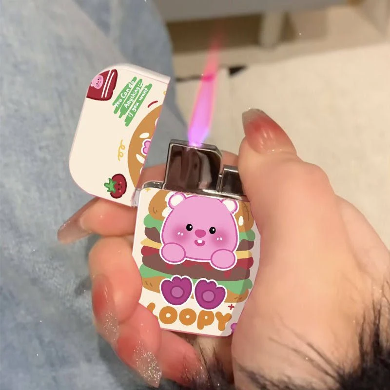 网红同款充气打火机卡通个性潮流粉火翻盖金属便携小巧海狸送男