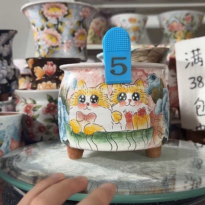 景德镇手绘花盆满38包邮偏远地区除外