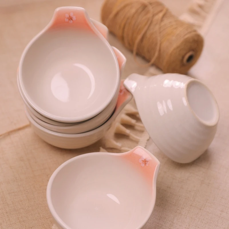 家用米饭碗釉下彩可爱粗陶小碗一人食蘸料碗小料碟把碗外贸尾单