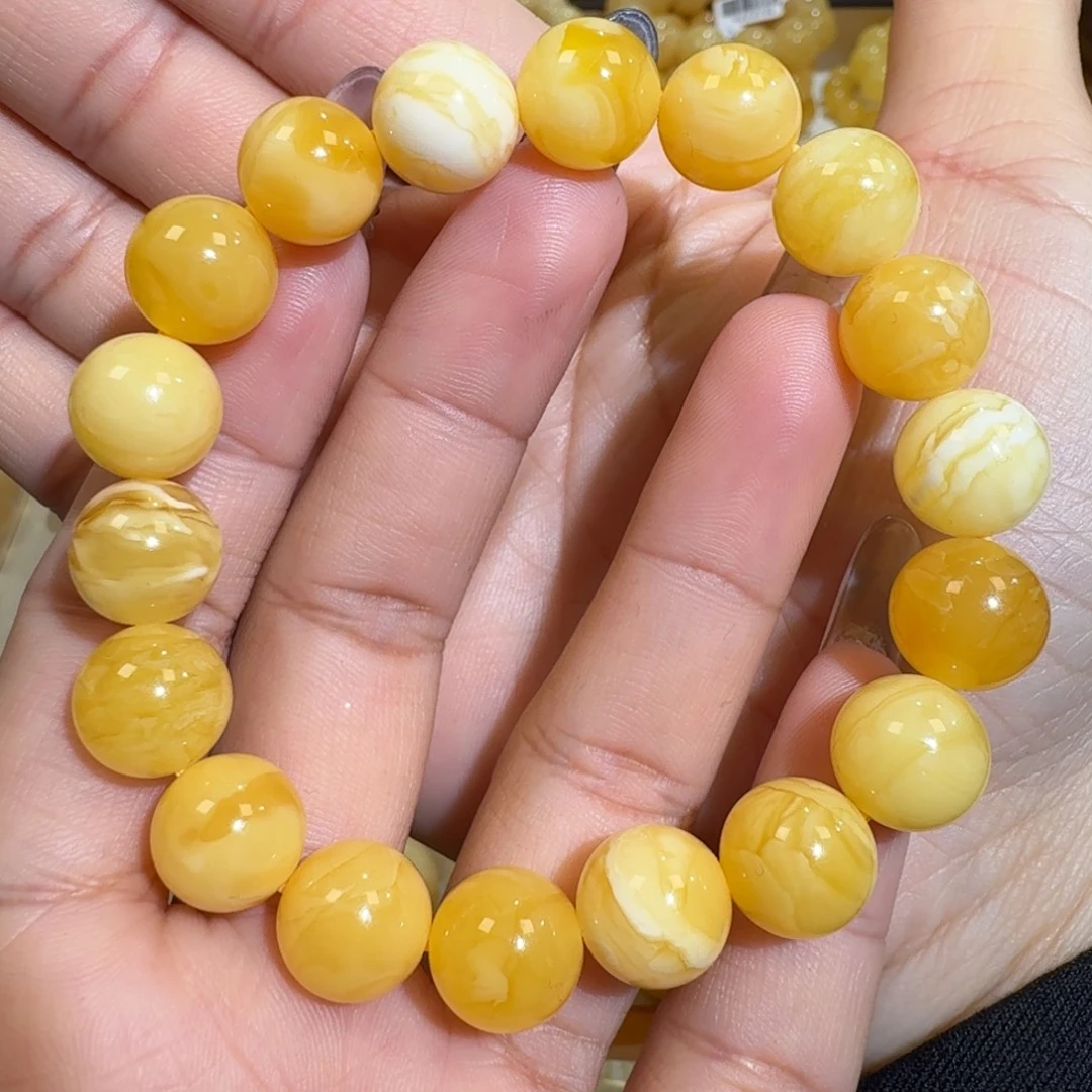 琥珀未镶嵌珠宝奇石12m焦皮多宝圆珠手串16.9