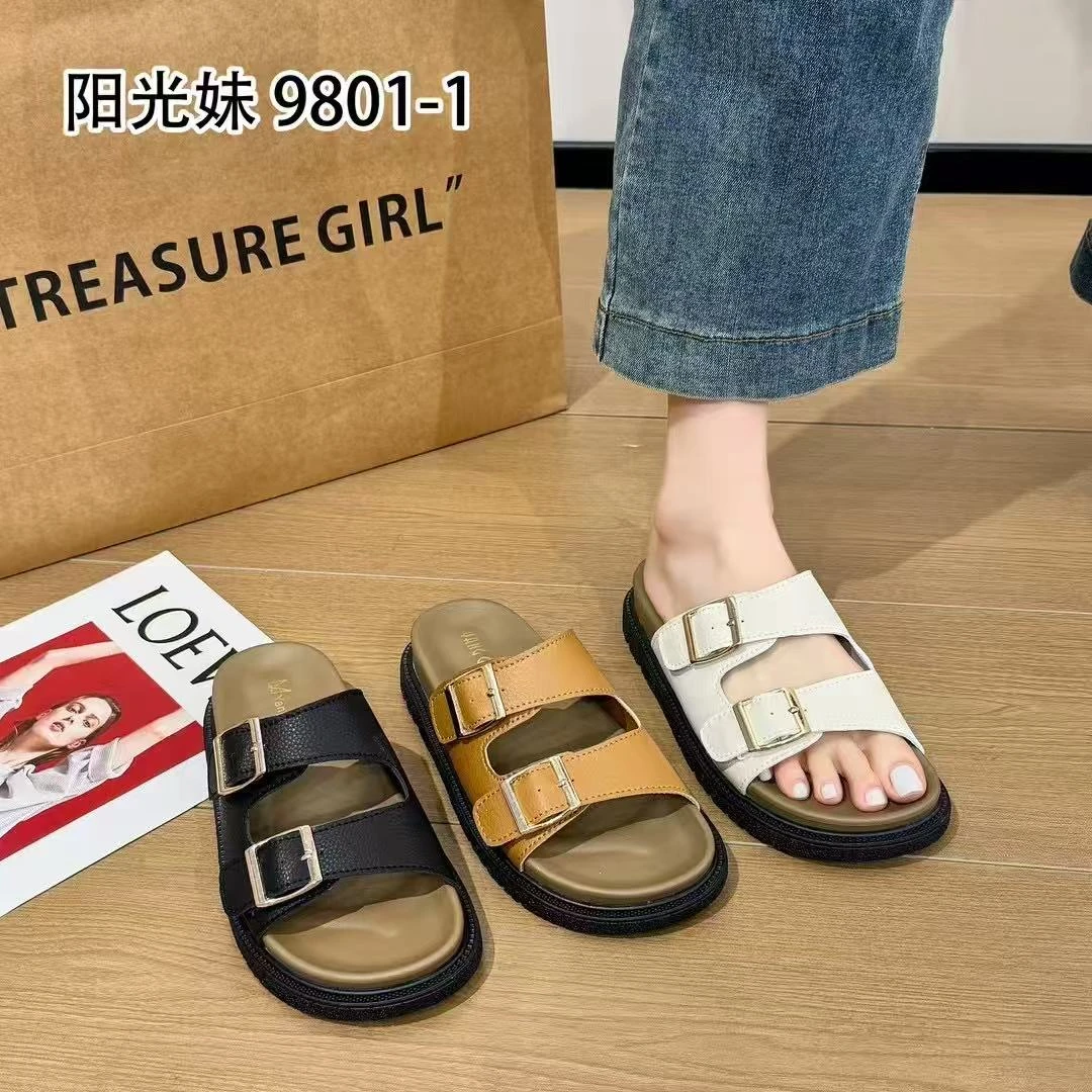 厚底女外穿夏季新款复古一字拖沙滩休闲平底拖鞋A9801-1