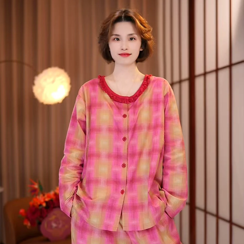 芙蓉世家【红运~开衫长袖】全棉新品爆款春夏家居服套装