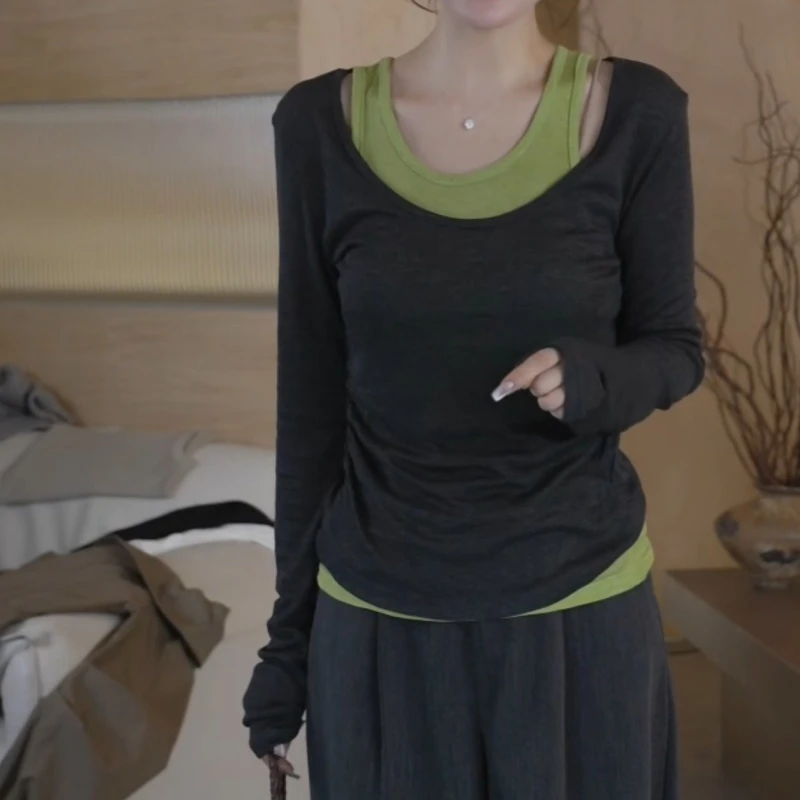 新款百搭定制简约撞色两件套T恤套装LK2506078