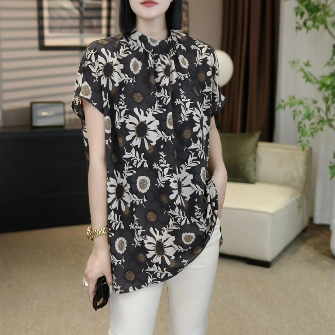 SZ&夏季时尚印花显瘦气质宽松两面穿太阳花上衣B1662复古花色上衣