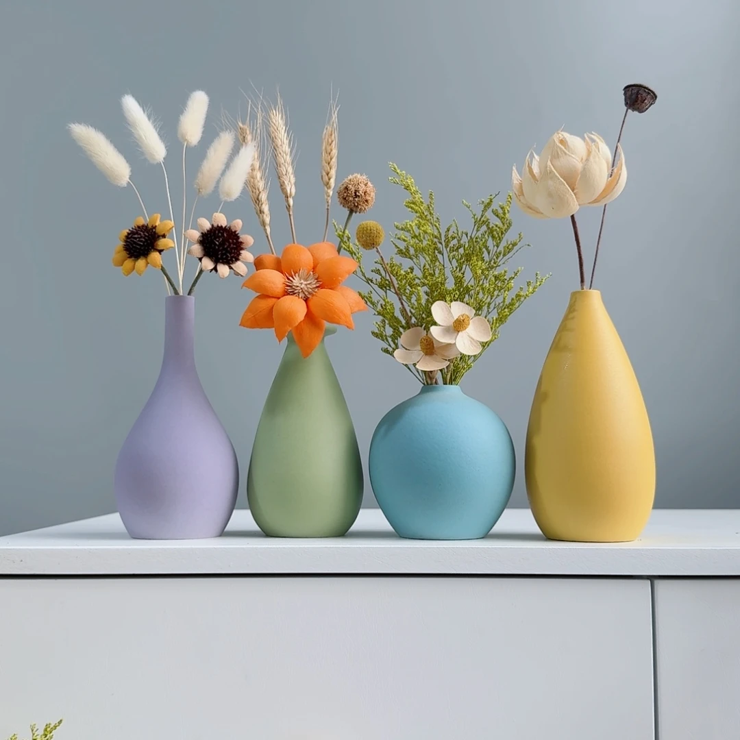 摆件陶瓷小花瓶含花总高约20-30cm