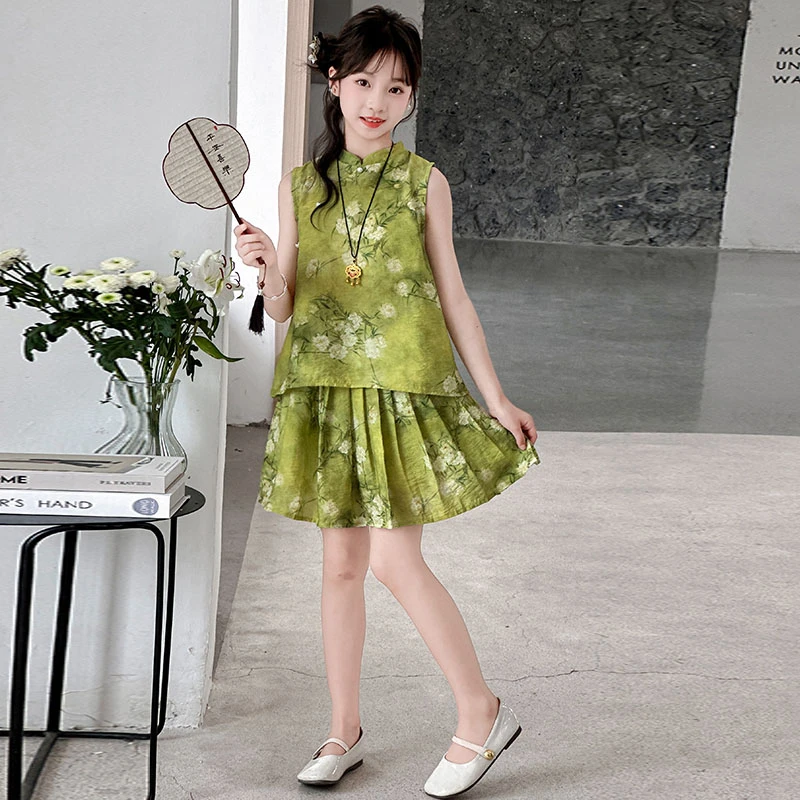 女童夏季新中式洋气复古中国风2025新款中大童小女孩复古套装