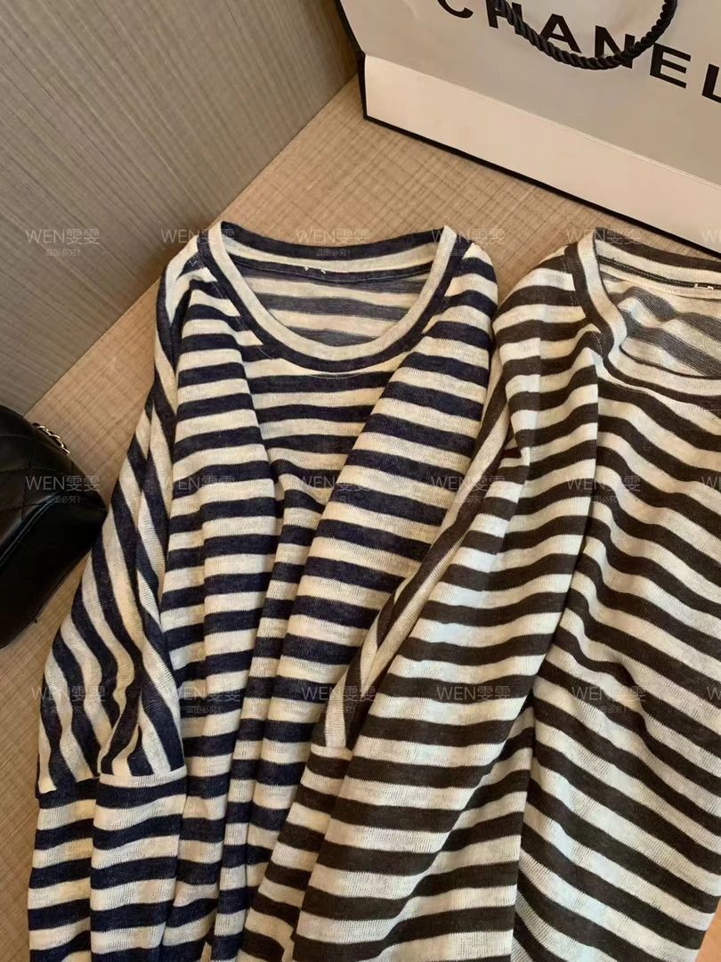 【WEN轻奢】2025新款宽松条纹圆领套头休闲T恤WWT0078
