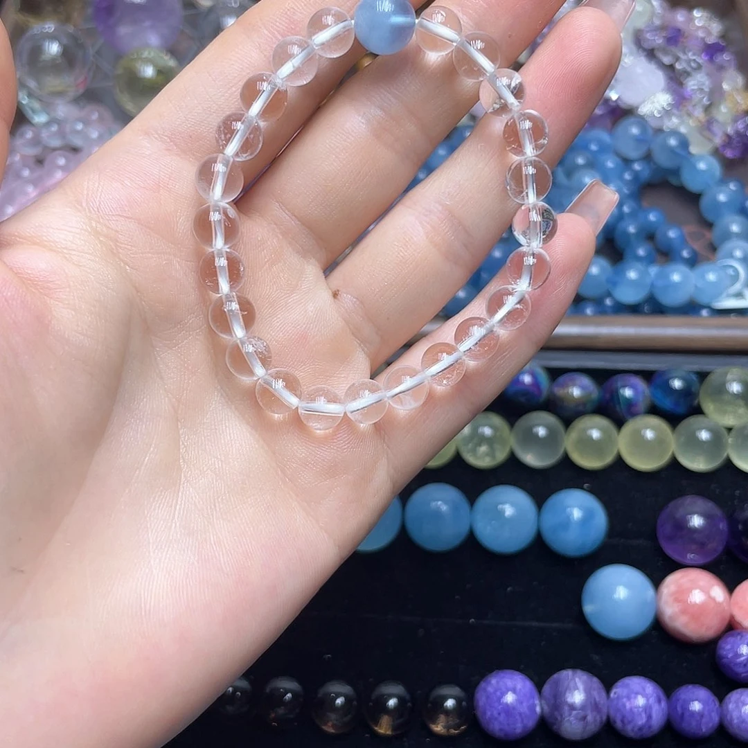 水晶手链未镶嵌殇*白水晶10m海蓝宝12m