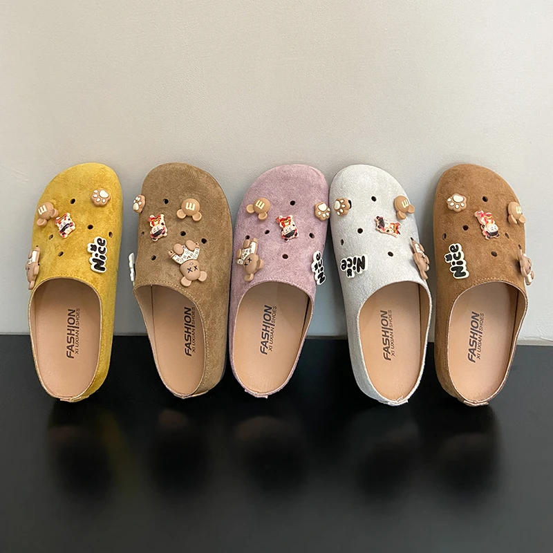 镂空设计勃肯拖鞋女2025年春季爆款哪吒懒人一脚蹬包头半拖鞋女