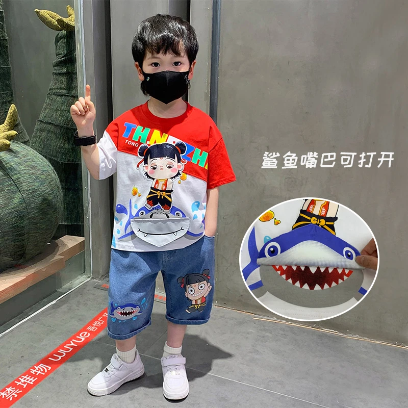 哪吒衣服男童夏装两件套2025新款儿童夏季套装男孩宝夏天潮酷帅气