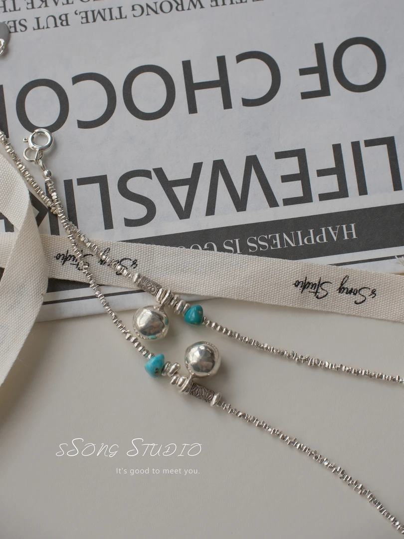 925银手链 sSong · 碎银子古朴感做旧手链 · 泰银