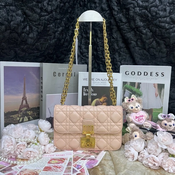 95新 DIOR/迪奥 迪奥粉色addict链条单肩斜挎包