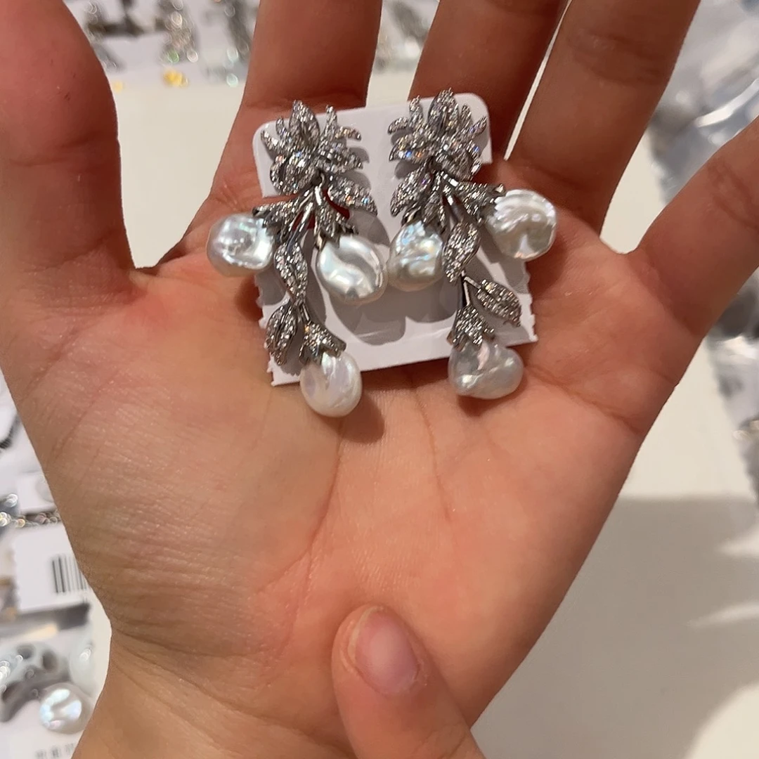 合金淡水珍珠耳饰