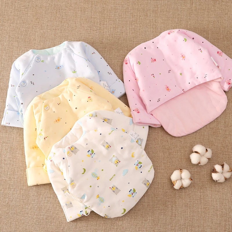 棉花新生儿半背衣 婴儿夹棉保暖棉袄上衣 初生宝宝和尚服秋冬季