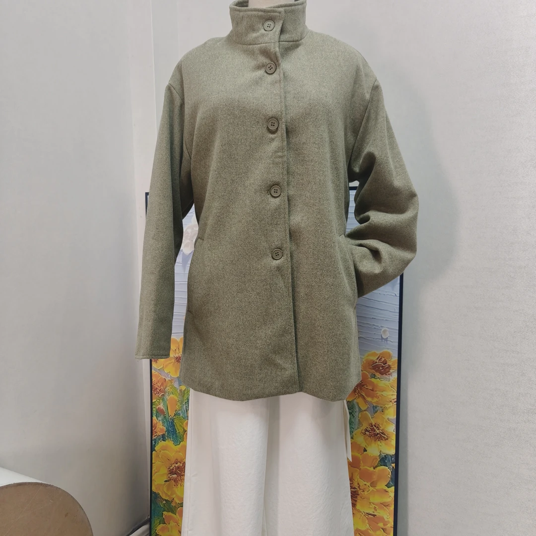 6382长袖立领外套极简风单排扣