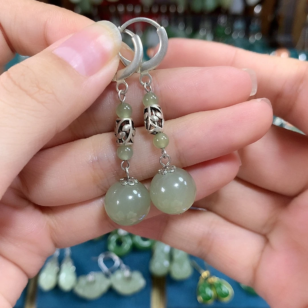 和田玉银S925镶嵌耳饰卡12左右