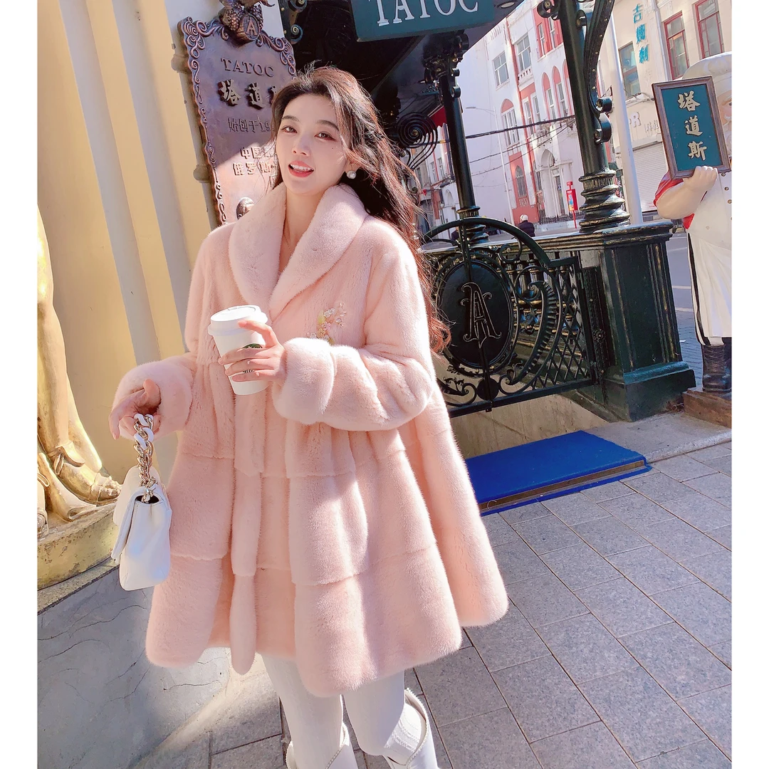 MissLuxury【赫本的花园】丹麦天鹅绒水貂韩版宽松版裙摆皮草女冬