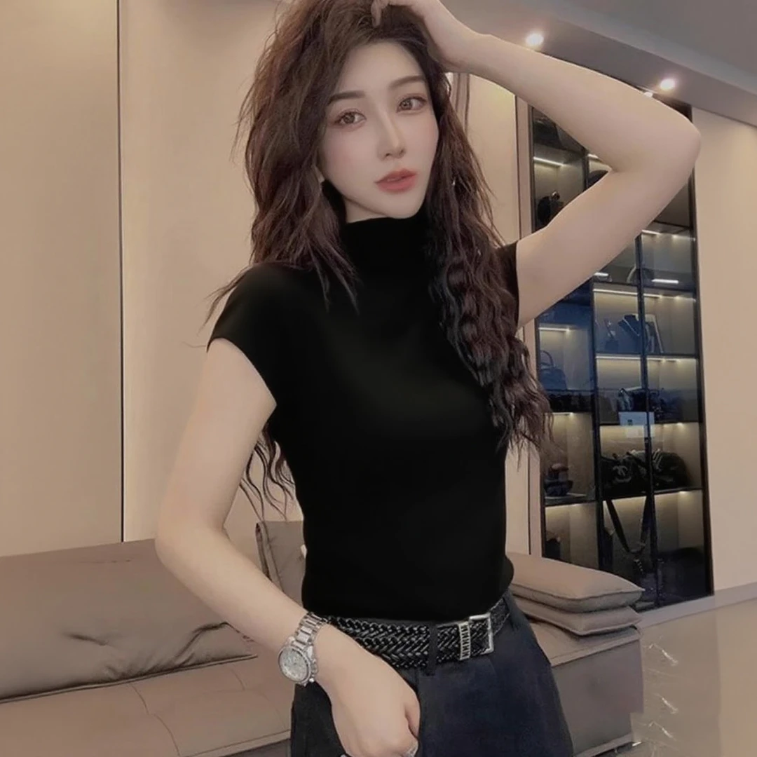 半高领打底内搭女2025新款夏季短袖t恤洋气高级小众不撞款上衣