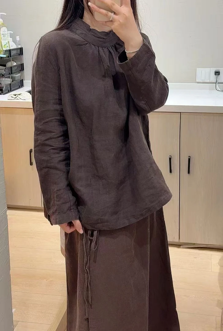 2025年秋季亚麻木耳边女款衬衫