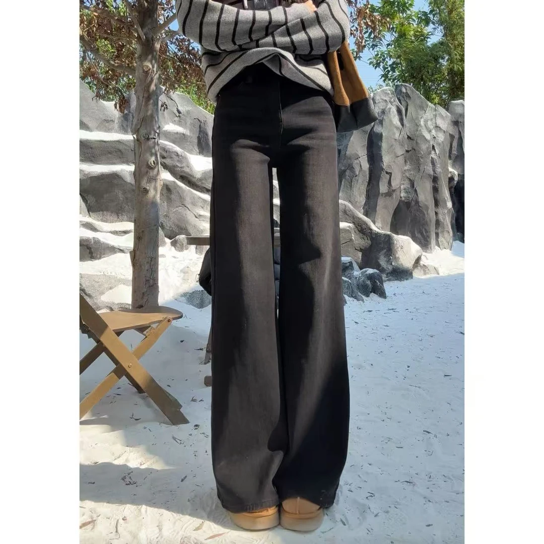 【王牌镇店裤】加长加绒高腰四面弹宽松不贴腿筒喇牛仔裤25380