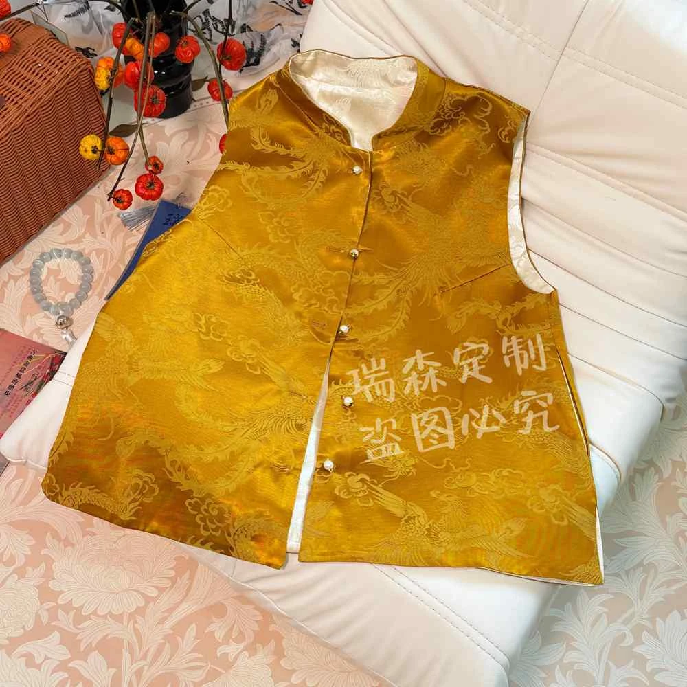 846 中式国风双面双穿立领提花叠穿马甲背心-胸围96-衣长57