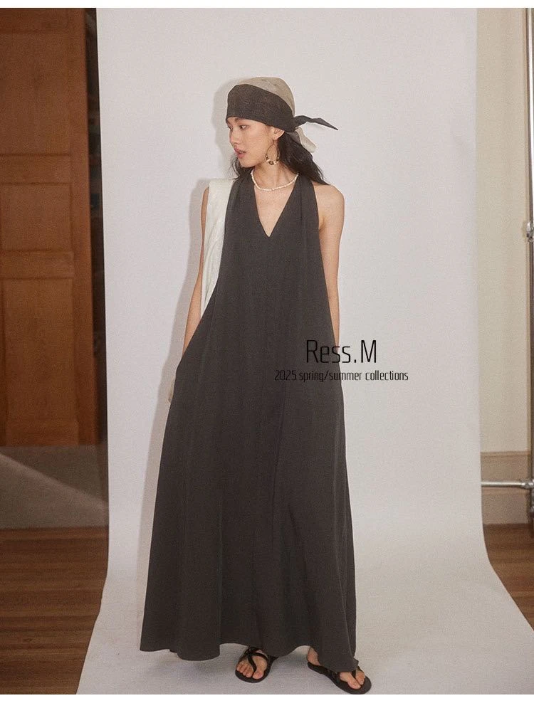 Ress.M正反穿扭结V领天丝连衣裙 05063