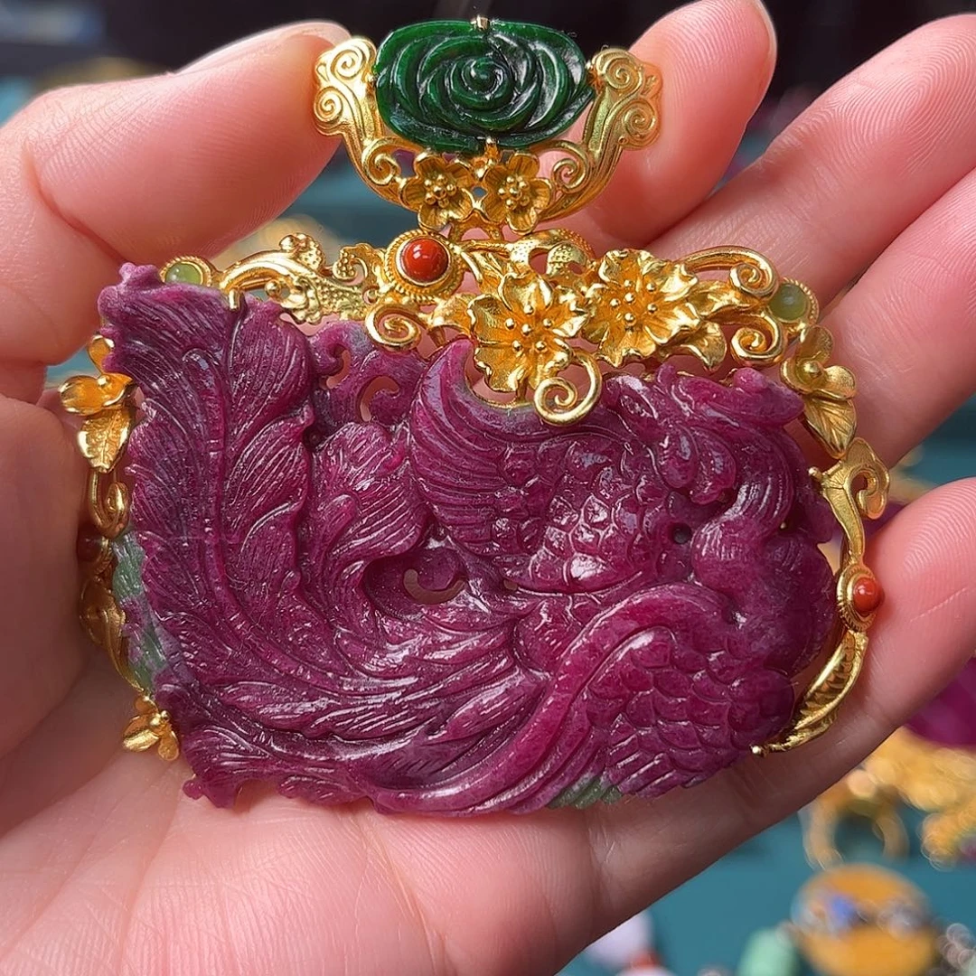 银S925镀金镶嵌吊坠(不含链)红宝石