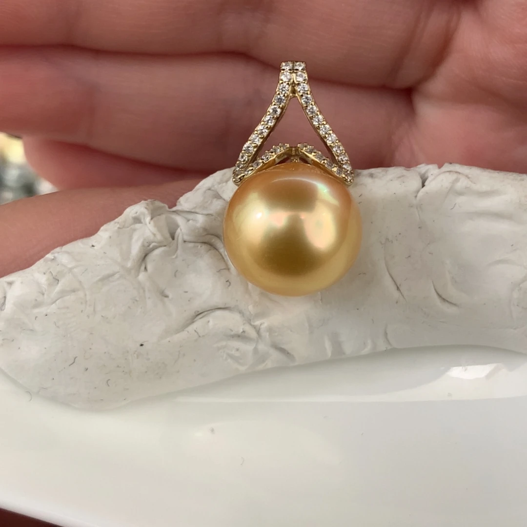 定制海水珍珠未镶嵌裸珠浓金13-14