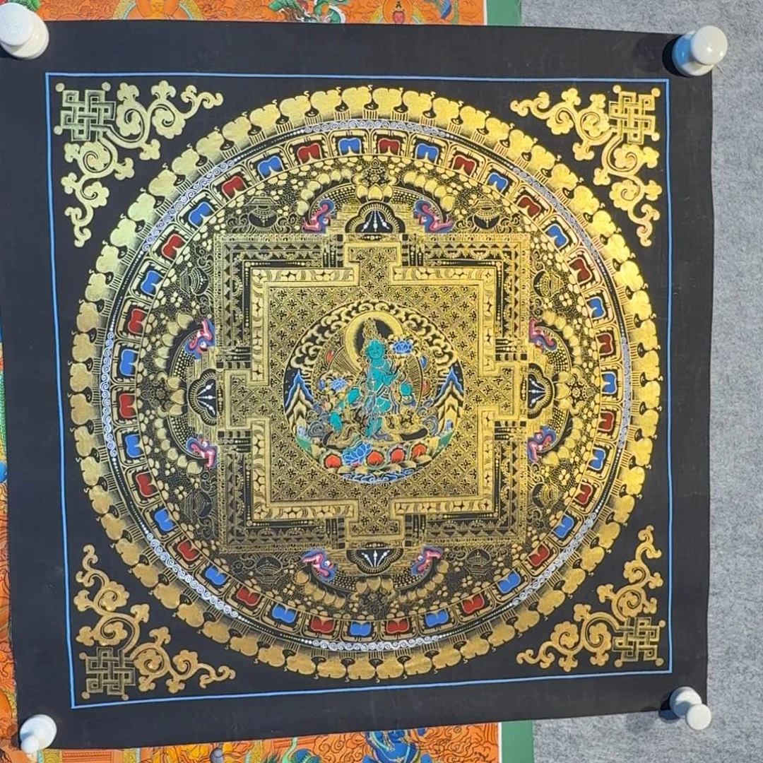 装裱画绿度母坛城纯手绘