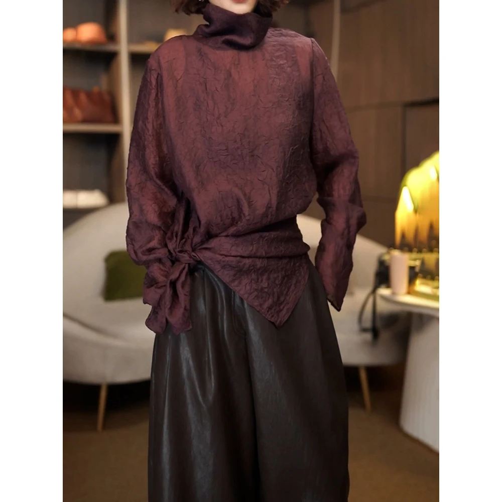 时尚简约休闲纯色套装女2026春季新款洋气百搭绑带收腰衬衫+长裤