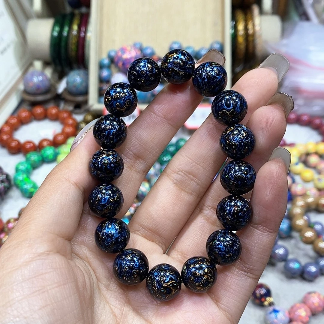 神匠大漆12尺寸彩欧极光蓝手串