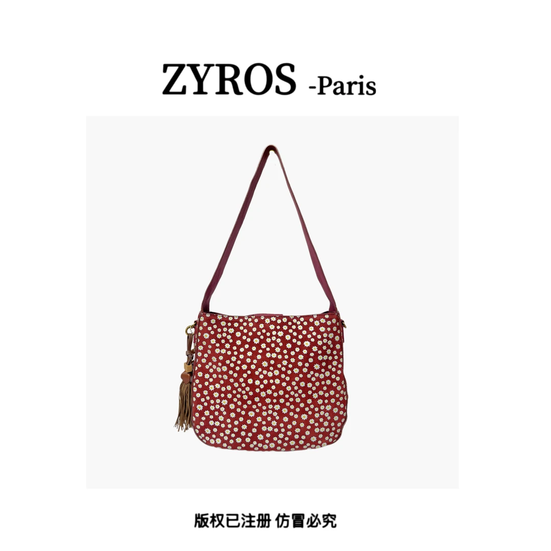 ZYROS/秋冬新款红色碎花满印软面时尚百搭手拎斜跨托特包女Z024