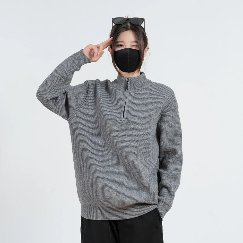 半拉链高级感高领毛衣男2024秋冬美式复古打底衫加厚保暖针织线衣