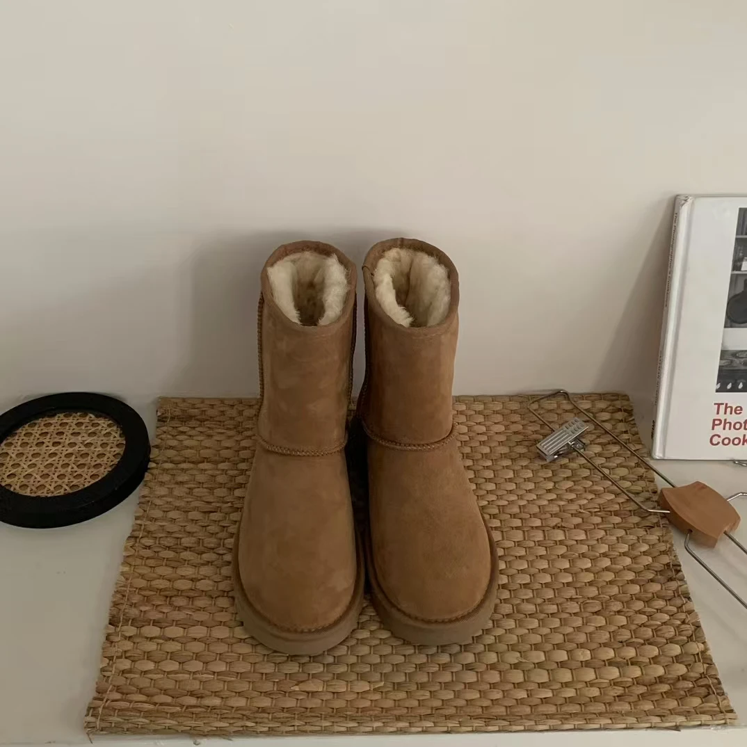 美妞款 5825薄底冬季保暖羊毛皮毛一体雪地靴