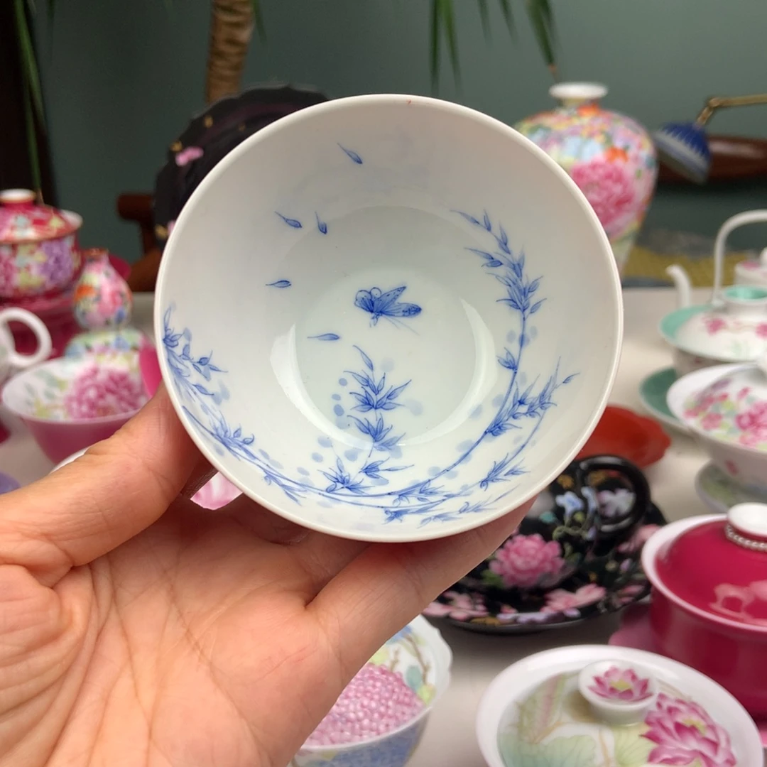 釉下手绘手绘竹节杯