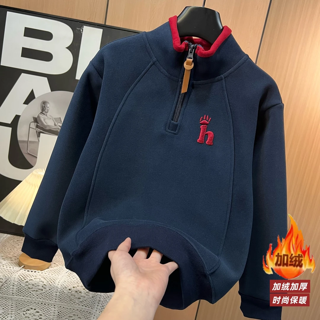 【加绒】~秋冬新款男童时髦韩版保暖半拉链洋气卫衣S11238