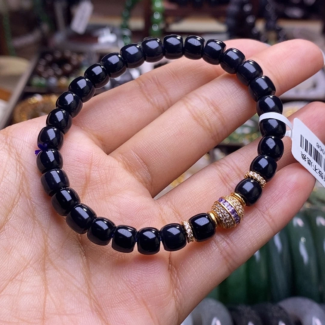 颈饰未镶嵌和田玉毕业级老坑料浓烟紫帝王紫直切手链7m