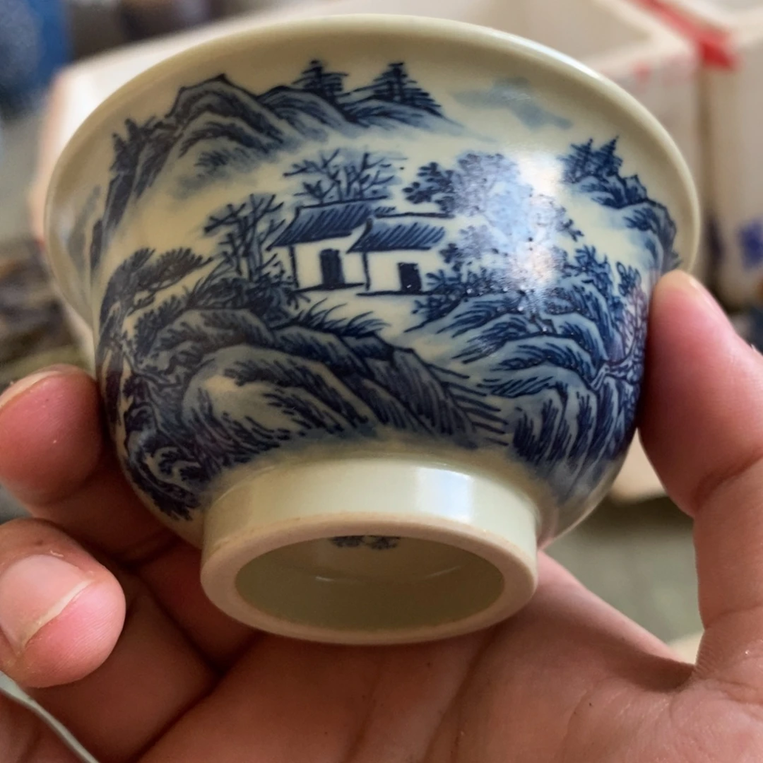 熊***大瓷片景德镇山水手绘压手杯