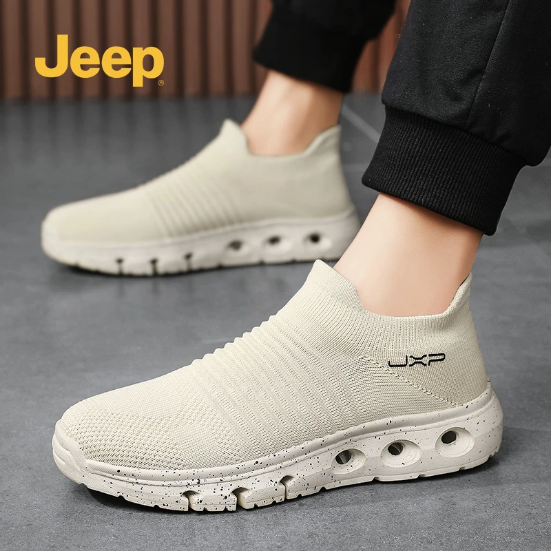 JEEP吉普男鞋飞织运动鞋男款2025冬季透气休闲一脚蹬软底薄款网鞋