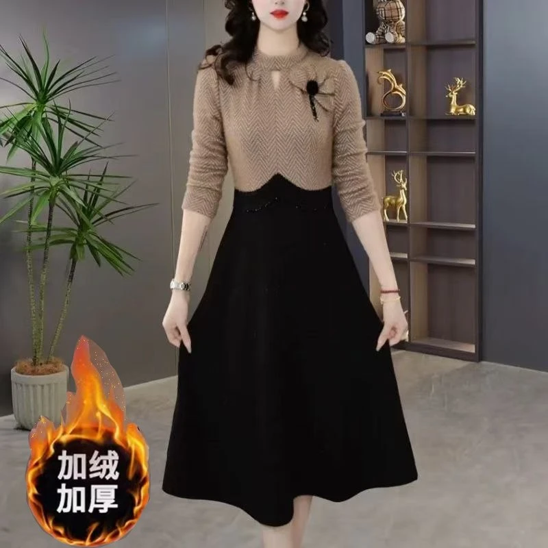 4120#高端洋气连衣裙秋冬新款收腰显瘦气质时尚中长款裙子