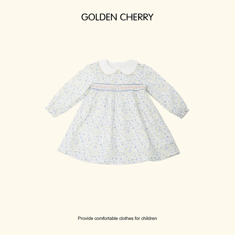 6【Golden cherry】儿童娃娃领碎花横条纹连衣裙JYT1094