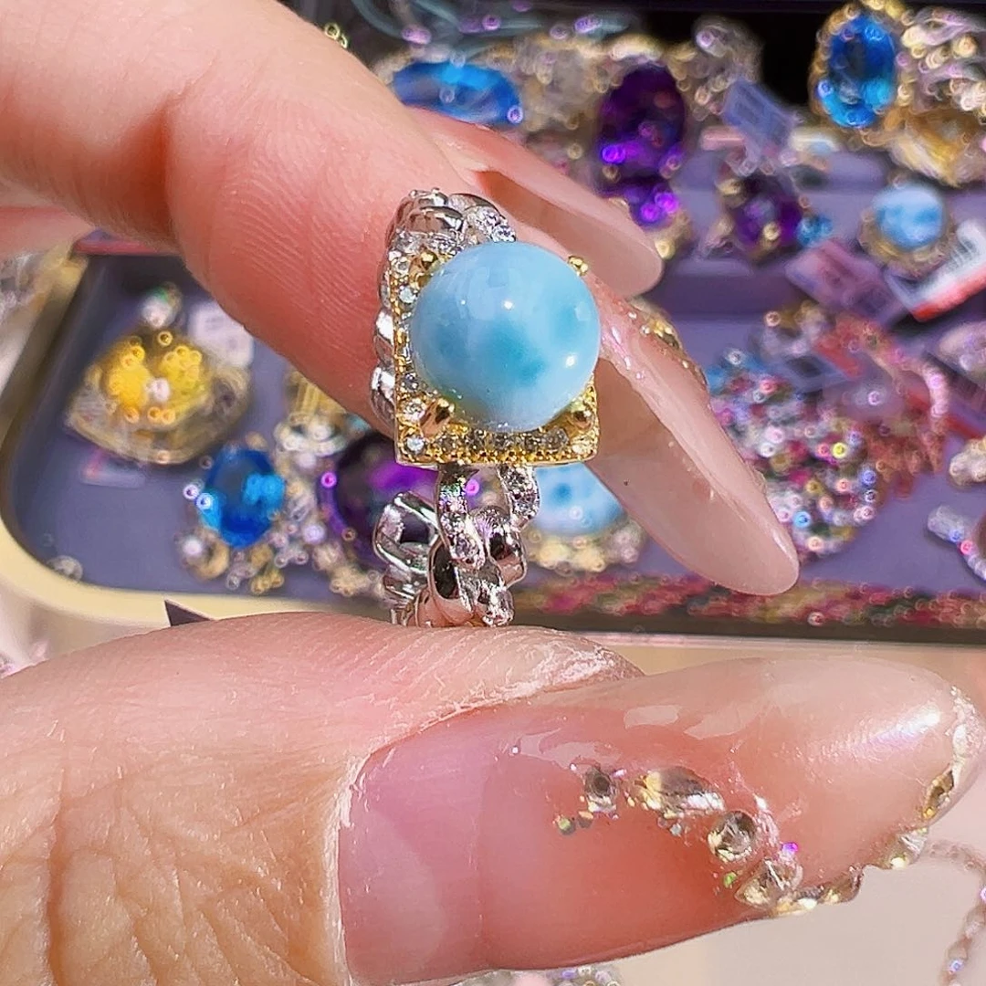 银S925镶嵌针钠钙石（海纹石）珠宝奇石