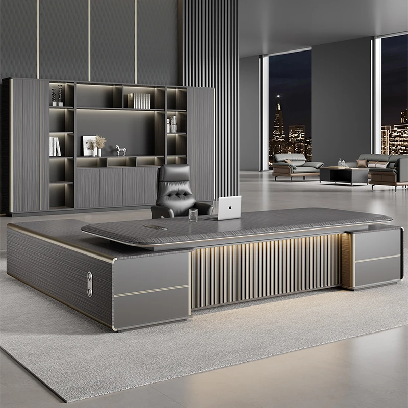 老板办公桌轻奢高级感经理桌椅组合简约吸塑工艺总裁室大班台家具