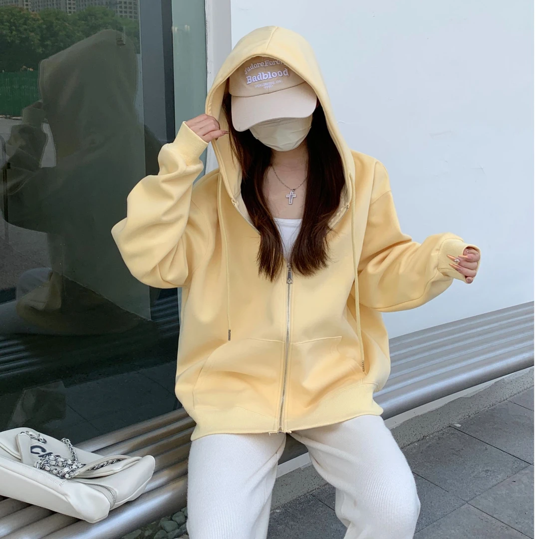 宽松连帽卫衣外套女秋冬爆款休闲慵懒风加绒加厚百搭上衣即墨