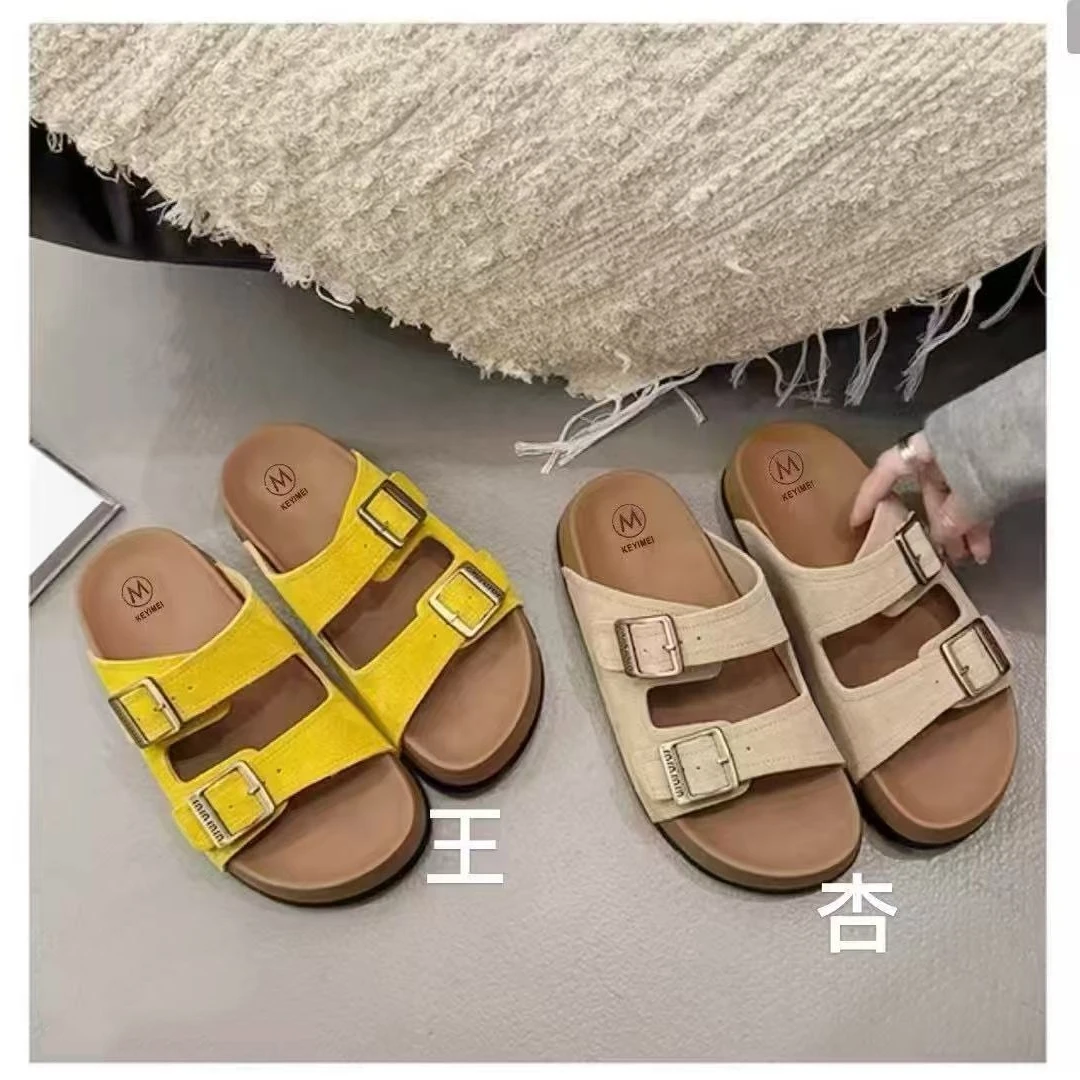 2166韩版舒适厚底增高勃肯拖鞋外穿时尚百搭一字拖鞋(跟高3cm)