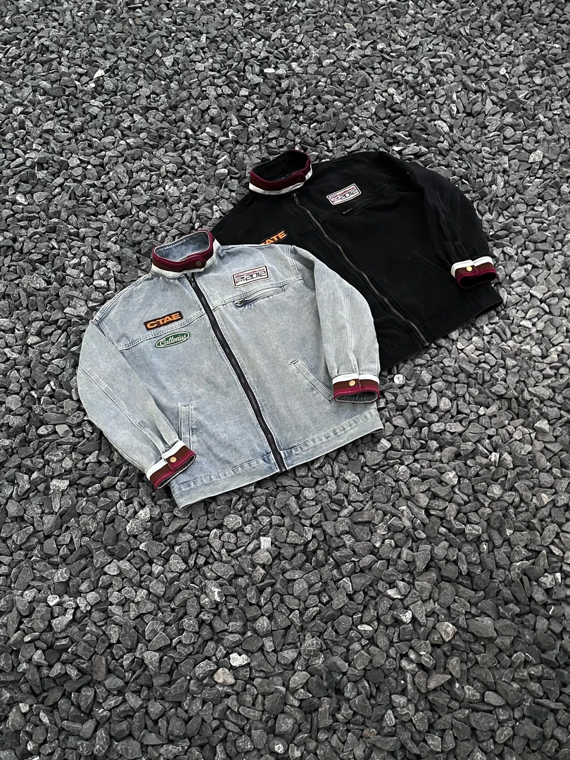 【金果子】美式潮牌复古做旧立领情侣牛仔外套机车棒球服夹克JK8945