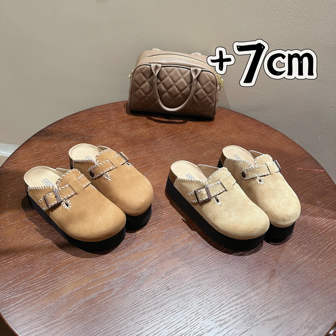 <茉莉家>小个子增高7cm外穿包头半拖时尚高级勃肯拖鞋