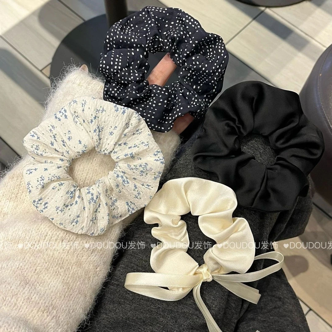 新款韩系蝴蝶结碎花大肠发圈蕾丝马尾发绳气质少女头绳头扎发发饰